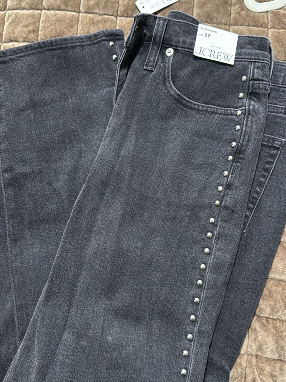 J. Crew Gray Straight-Leg Jeans with Silver Studs